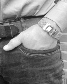 Heren armband gevlochten nappa leer  breed navy