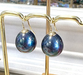 Klassieke parel oorbellen Tahiti-pacific blue/goud