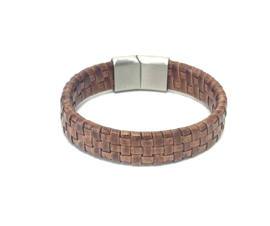 Heren armband cognac leer square gevlochten