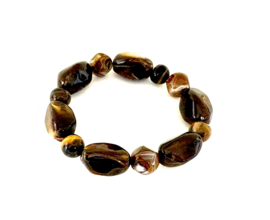 Armband grote kralen acryl/natuursteen bruin