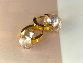 Oorringen goud met kristal roze