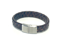 Heren armband bruin leer square gevlochten