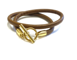 Armband leer hermes style bruin/ goud