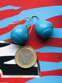 Barok parel oorbellen groot turquoise/goud