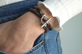 Armband leer hermes style donker bruin