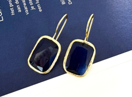 Oorbellen cateye steen rechthoek donker blauw