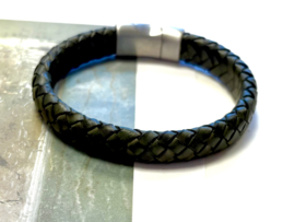 Heren armband gevlochten leer mat groen 10mm