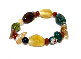 Armband kralen mix acryl/natuursteen geel/groen/bruin