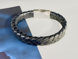 Heren armband gevlochten leer blauw 10mm