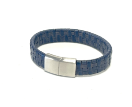 Heren armband jeans leer square gevlochten