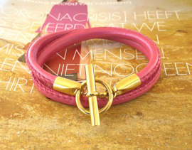 Armband leer hermes style roze/goud