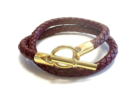 Armband leer Hermes style bordeaux/ goud