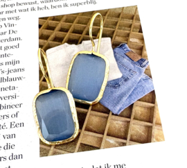 Oorbellen cateye steen jeans rechthoekig