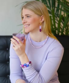 Armband grote acryl kralen kobalt/roze/paars