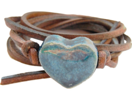 Armband leren veter met jeans hart