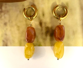 Earrings with yellow and cognac acrylic beads