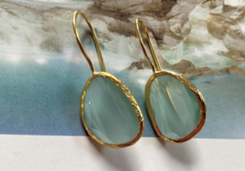 Oorbellen cateye steen licht turquoise