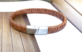 Heren armband gevlochten leer naturel 8mm