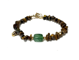Armband tijgeroog, bloem en eikeltje