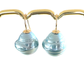 Barok parel oorbellen ocean blue/goud
