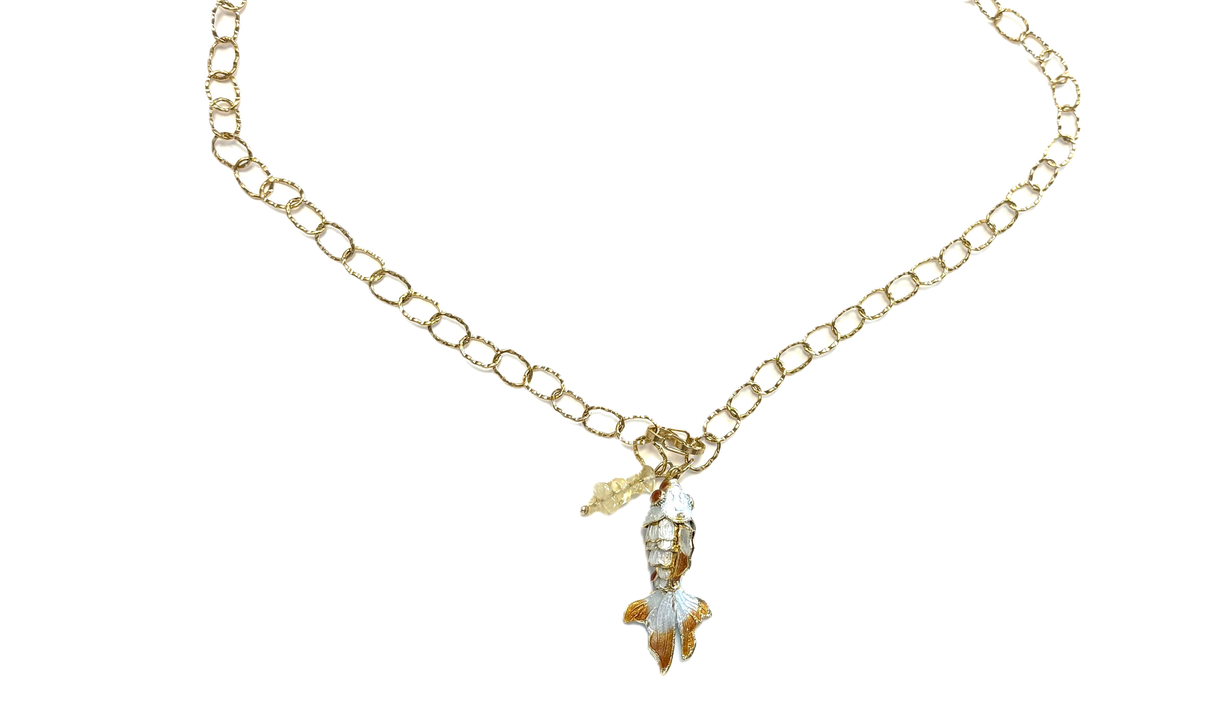 Ketting vis emaille cloisonné met citrien