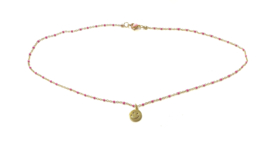 Ketting ballchain roze smiley