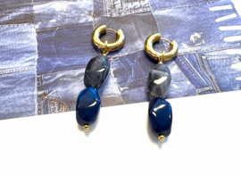 Oorringen met acryl kralen blauw/grijs