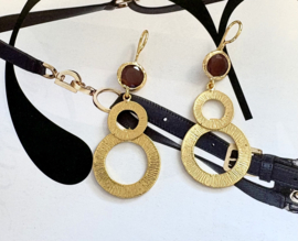Oorbellen gouden cirkels cateye stone lila