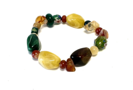 Armband kralen mix acryl/natuursteen geel/groen/bruin