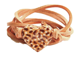 Armband naturel leren veter met tijger hart