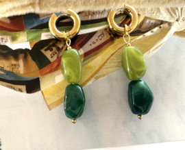 Earrings with light green and green acrylic beads