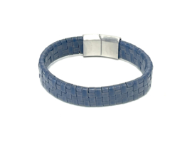 Heren armband jeans leer square gevlochten