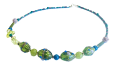 Necklace decorated glass beads natural stone