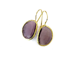 Earrings cateye stone purple