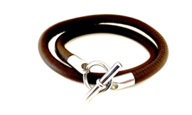 Armband leer hermes style donker bruin