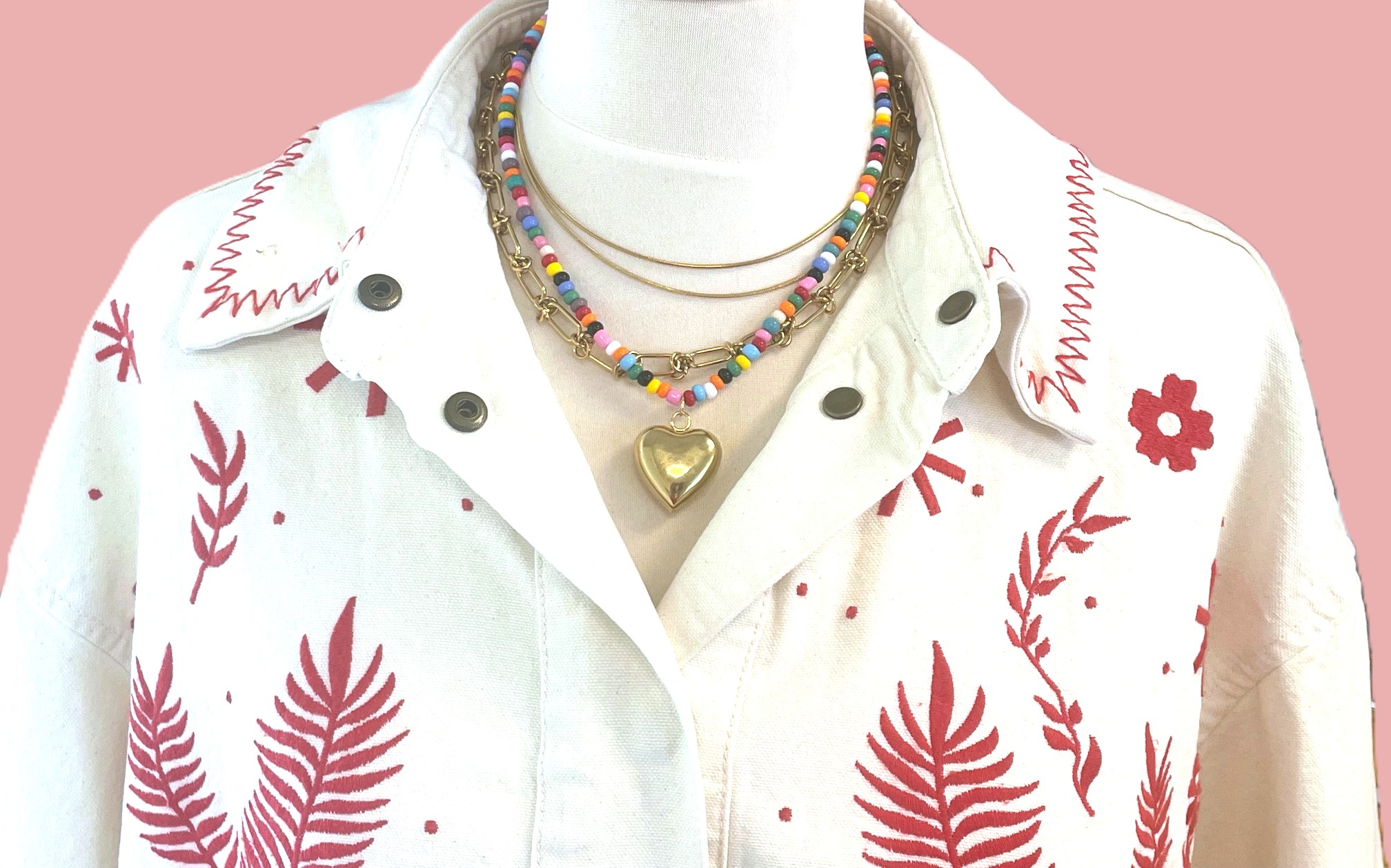 Ketting multicolor groot gouden hart