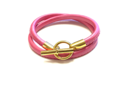 Armband leer hermes style roze/goud