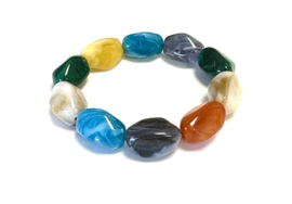 Armband grote kralen acryl groen/grijs/blauw