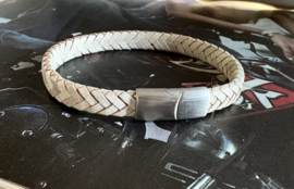 Heren armband gevlochten leer taupe 8mm