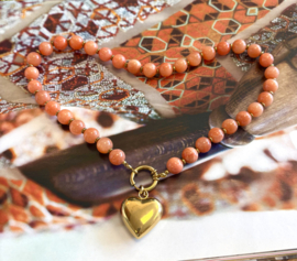 Ketting oranje chalcedoon /hart goud