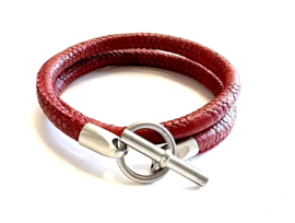 Armband leer Hermes style wijnrood/ zilver