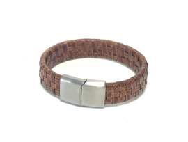 Heren armband cognac leer square gevlochten