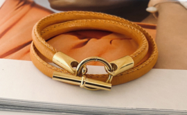 Armband leer hermes style oranje/goud