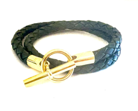 Armband leer Hermes style groen /goud