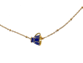 Ketting stainless steel goud met donker blauw theekopje