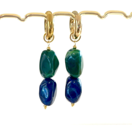 Oorringen met acryl kralen blauw/groen