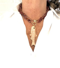 Ketting chipstone agaat keramiek vis