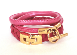 Armband leer hermes style roze/goud