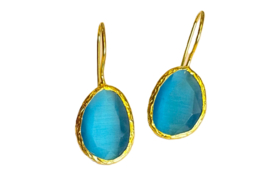 Earrings cateye stone aqua blue