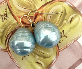 Barok parel oorbellen groot ocean blue/goud